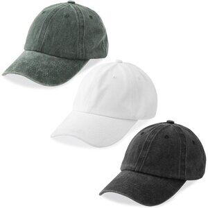 Men's White Green Black 3 Pack Plain Cotton Retro Adjustable Baseball Hat Cap
